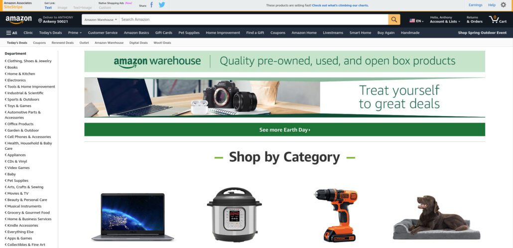 A screenshot of the Amazon Warehouse Deals page.