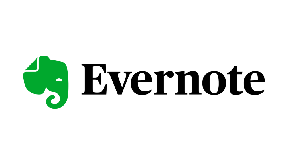 The Evernote logo featuring a green background with an elephant head icon in white color. The word "Evernote" is written in black letters below the elephant icon.