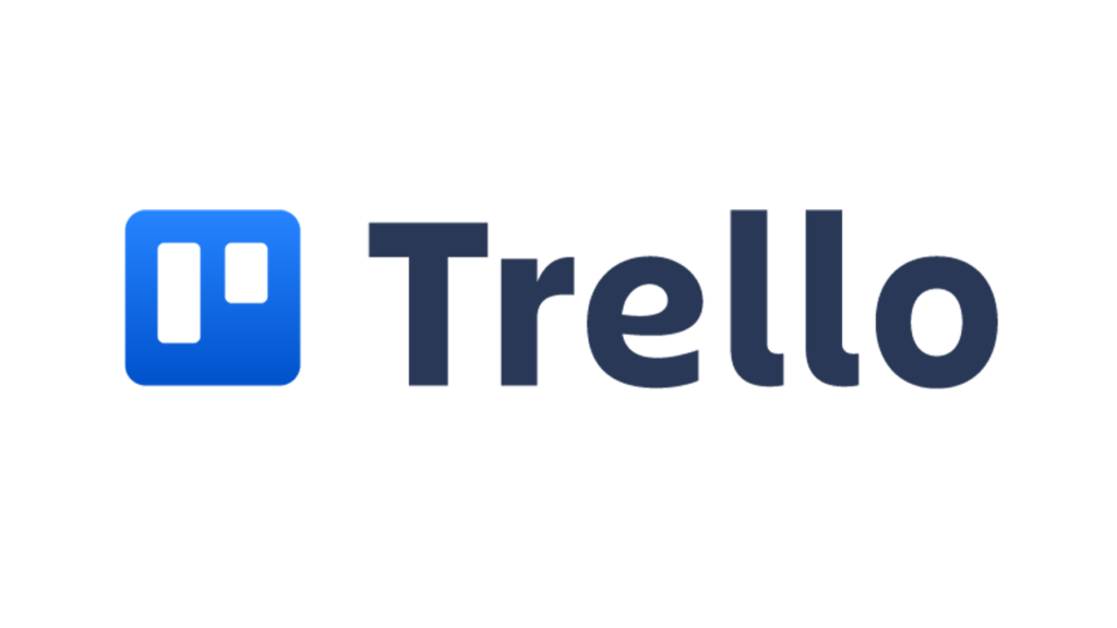The Trello logo featuring a white background with three horizontal rectangles in bright blue, light blue, and green colors. The word "Trello" is written in bold white letters below the rectangles.
