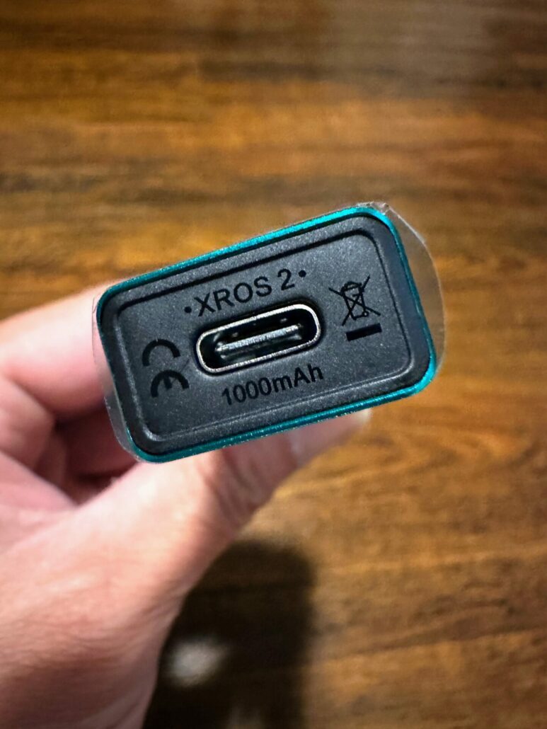 Close-up of Vaporesso XROS2 USB Type-C charging port (cable included)