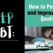 This is the banner image for the post, "Sleep Debt: How to Pay It Off and Improve Sleep Quality". The image features a man asleep at his desk with his hand on his glasses to symbolize lack of sleep.