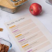 Banner image for the post, The Power of Meal Planning: Boost Your Health, Save Time, and Simplify Your Life" featuring a weekly meal plan and various foods in a kitchen setting.
