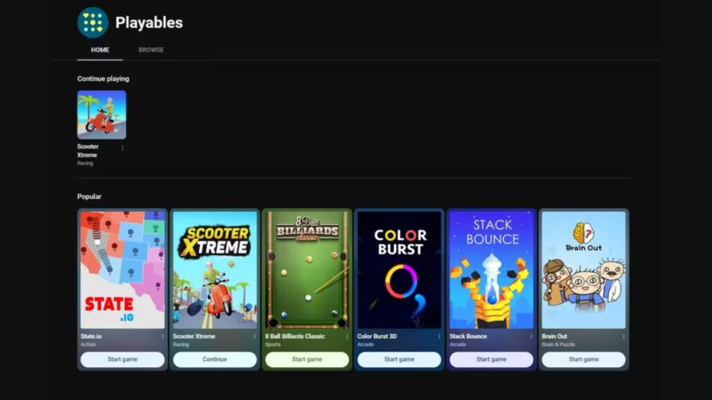 YouTube Playables Games